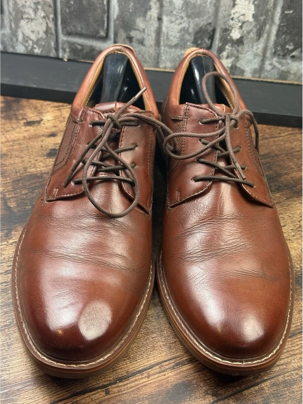Steve Madden Oakes Men’s Brown Leather Lace-Up Derby Dress Shoes Round Toe US 11